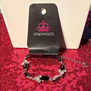 Paparazzi Black and Silver Floral Bracelet